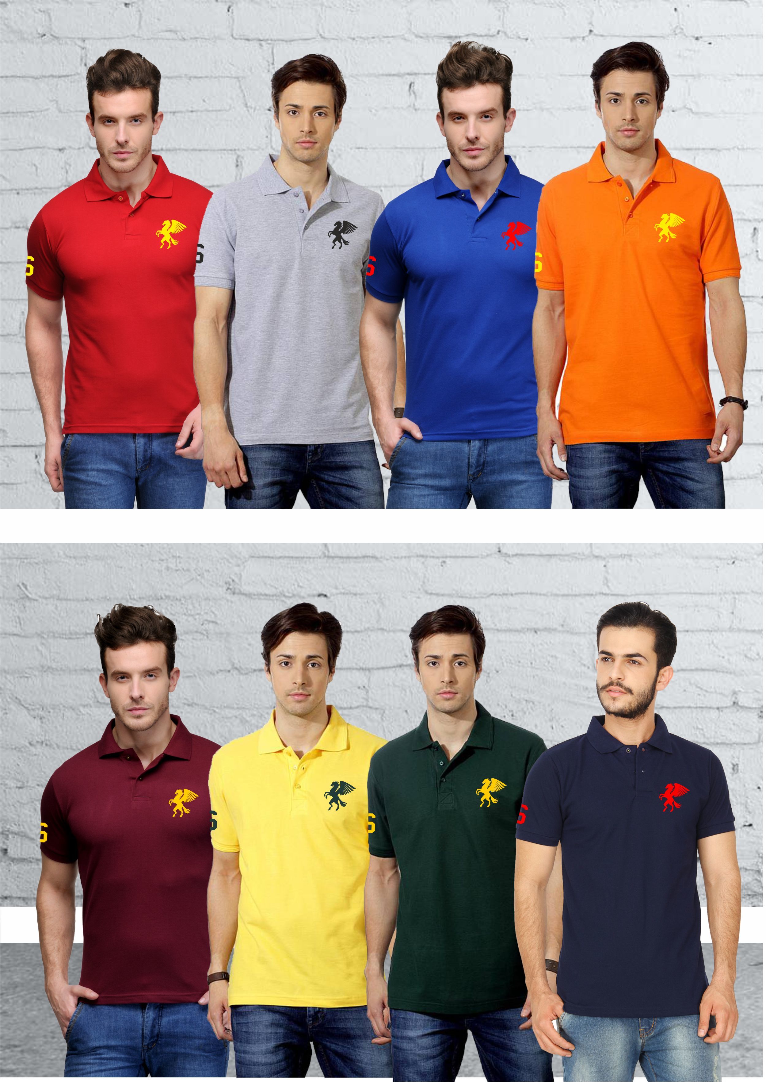 Solid Polo Collar T-shirt - Cotton, Short Sleeves, Multi Color | Embroidered Pattern, Casual Style For Men