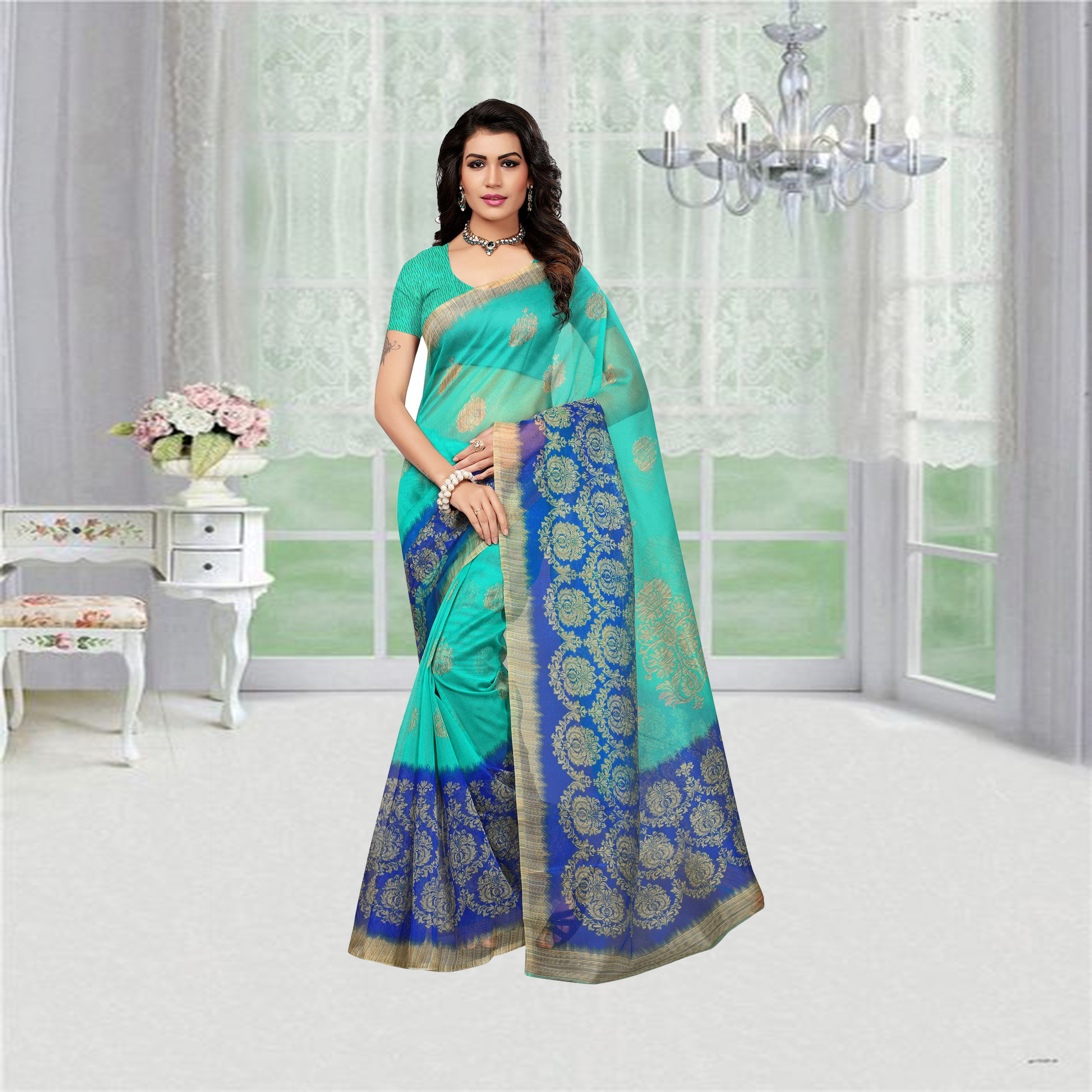 Pink Fancy Printed Super Net Saree