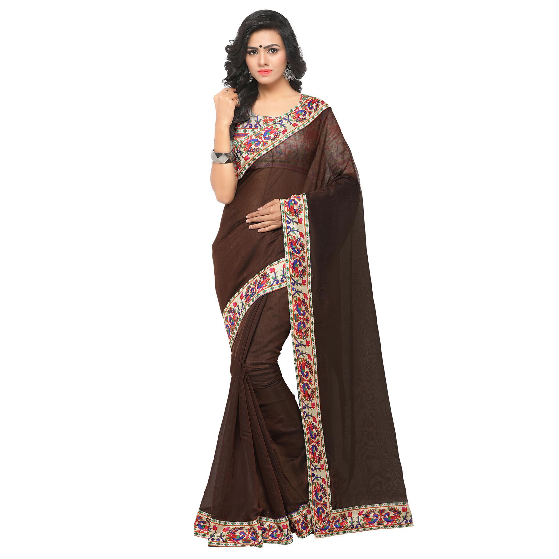Chanderi Lace Border Saree - 5.5 Mtr Length, Silk Material, Pink And Yellow Colors | Plain Pattern, Perfect For All Seasons