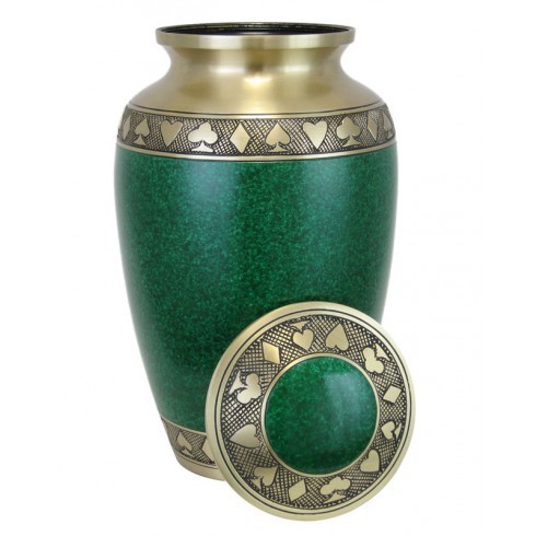 Gold Suits Of The Cards Green Brass Urn