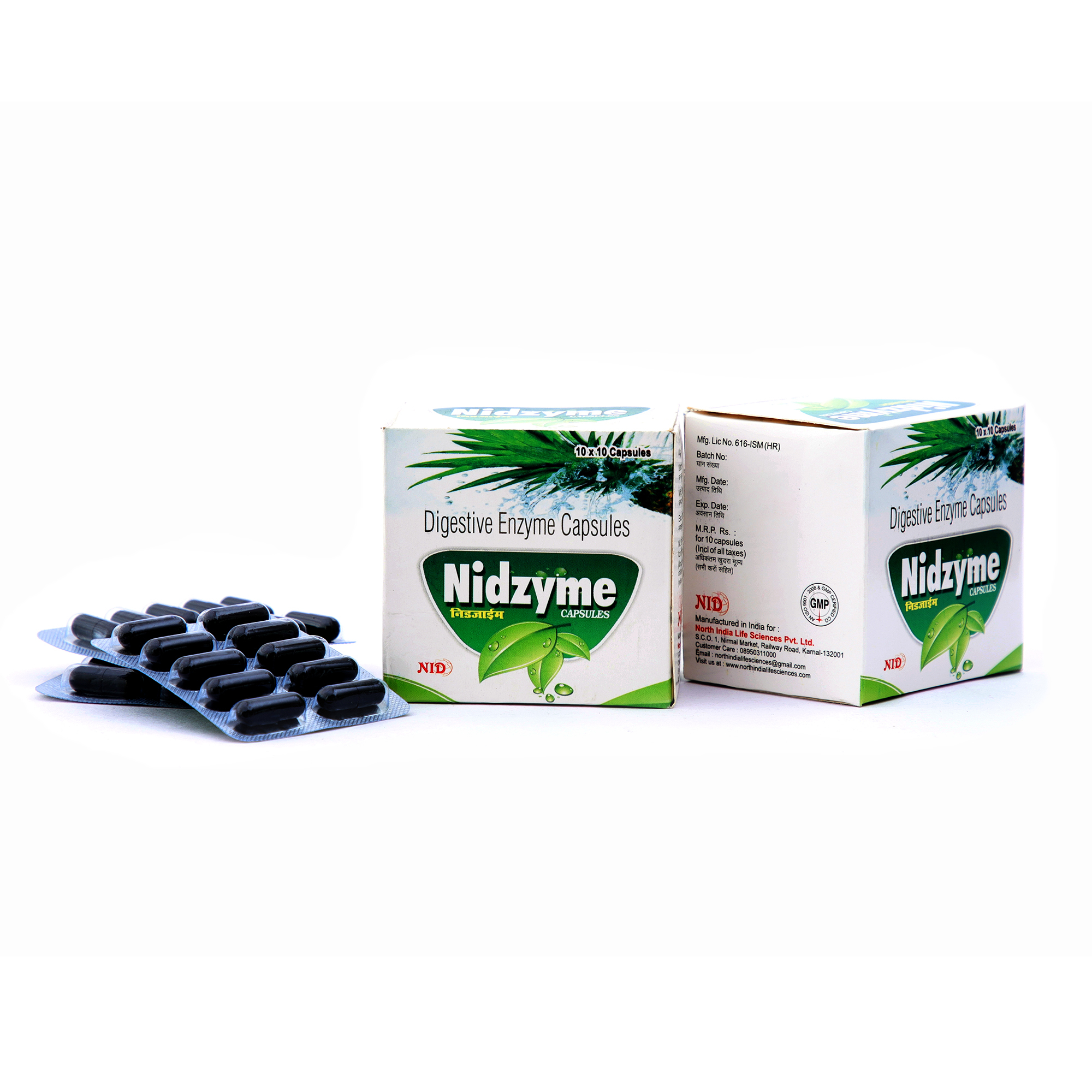 Nidzyme Digestive Enzyme Capsules - Hpmc, Black Color | Longer Shelf Life, Easy To Swallow, Non-toxic, Herbal Ingredients