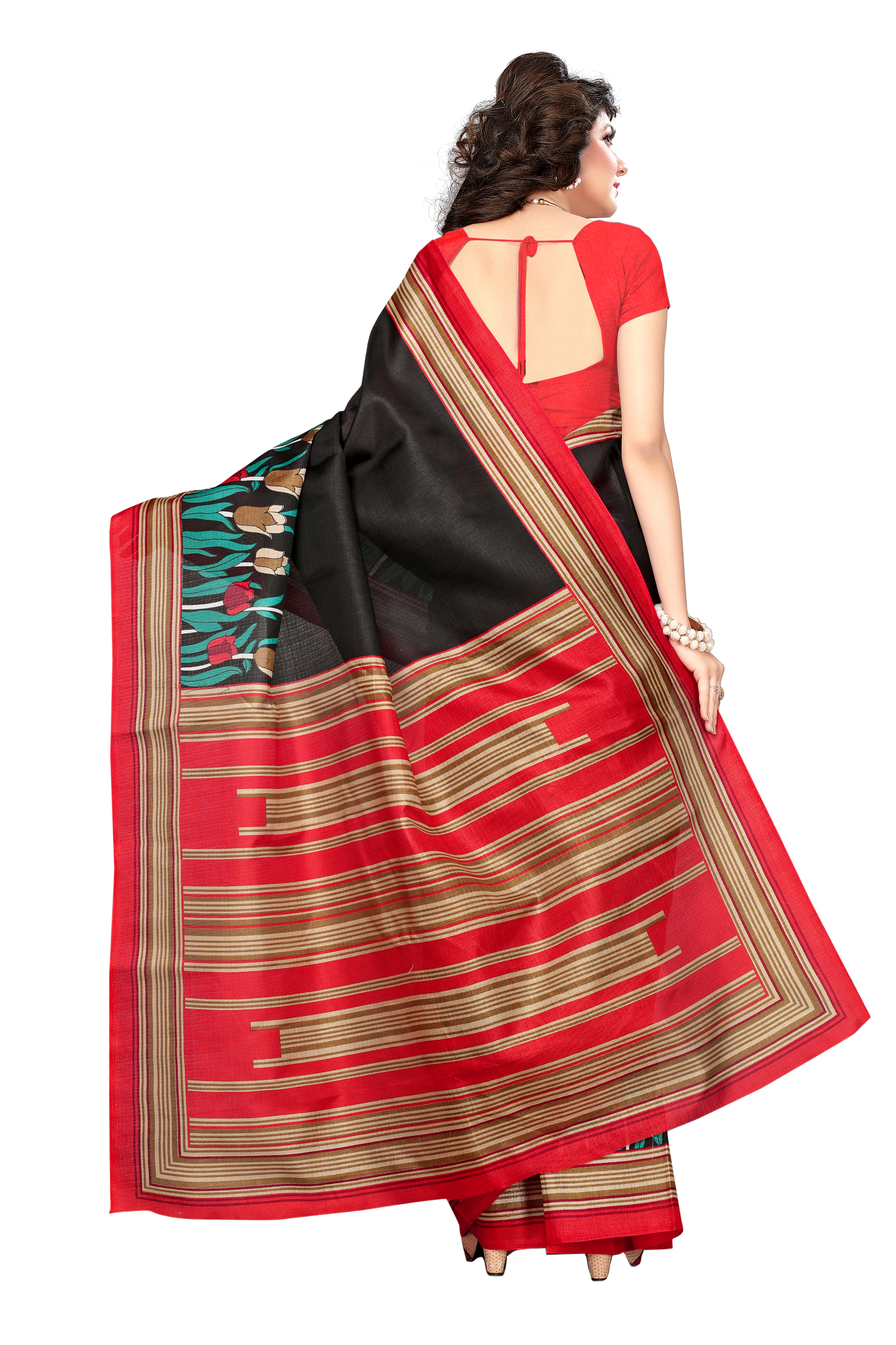 Indian Sarees - Art Silk, Dimensions 5.5 Mtr Length, 0.8 Mtr Blouse | Colors: Red, Yellow, Brown, Orange, Green, Pattern: Printed, Style: Other Indian