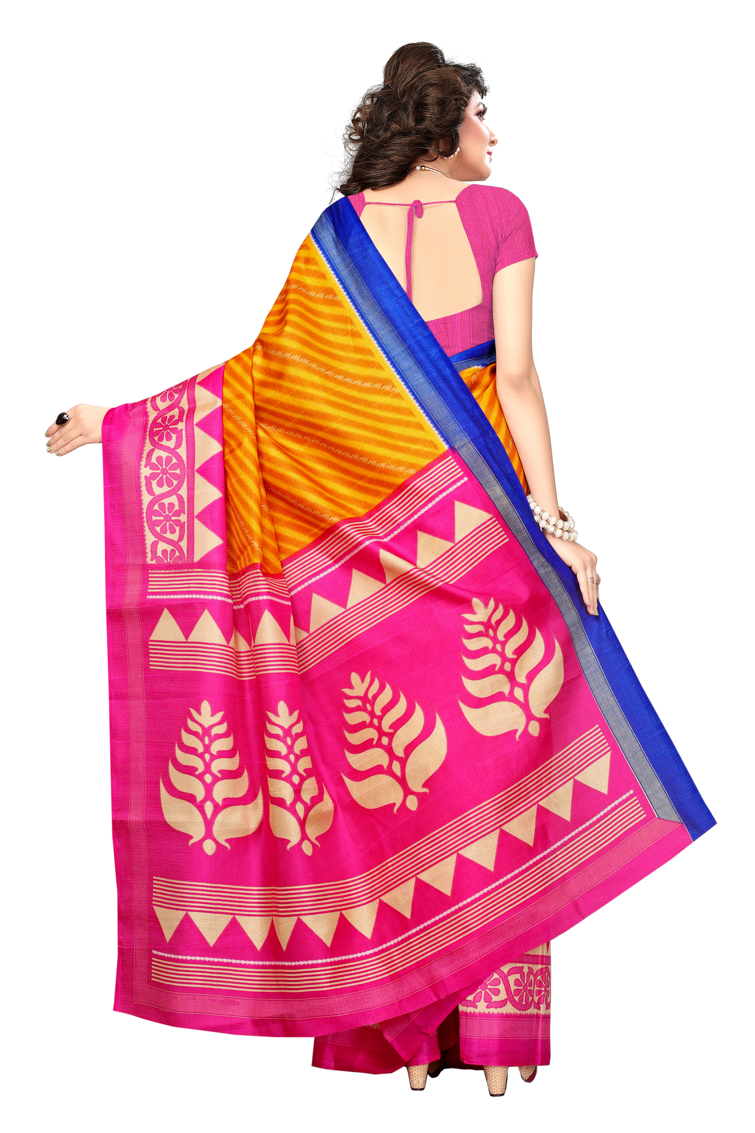 Indian Sarees - Art Silk, Dimensions 5.5 Mtr Length, 0.8 Mtr Blouse | Colors: Red, Yellow, Brown, Orange, Green, Pattern: Printed, Style: Other Indian
