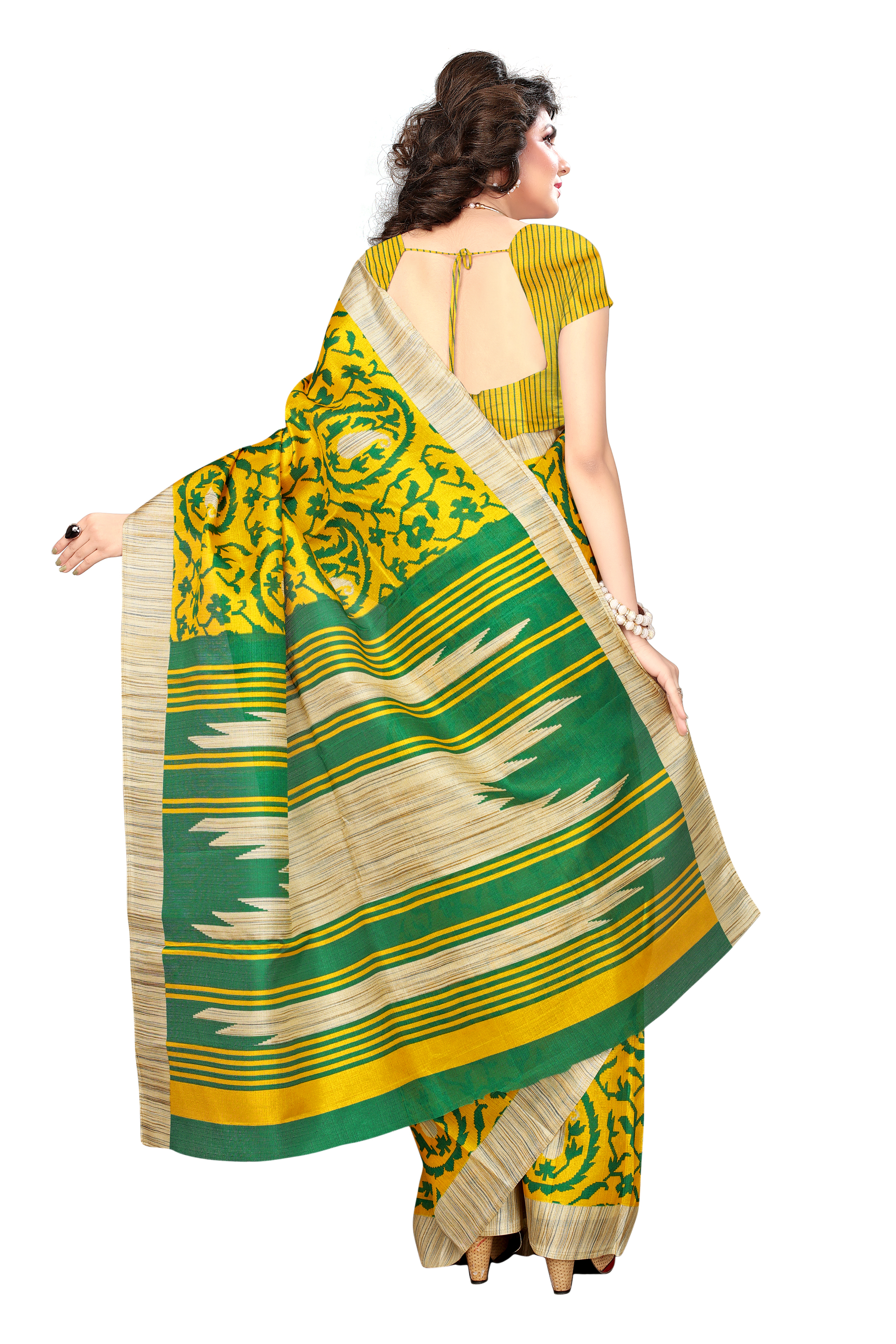 Indian Sarees - Art Silk, Dimensions 5.5 Mtr Length, 0.8 Mtr Blouse | Colors: Red, Yellow, Brown, Orange, Green, Pattern: Printed, Style: Other Indian