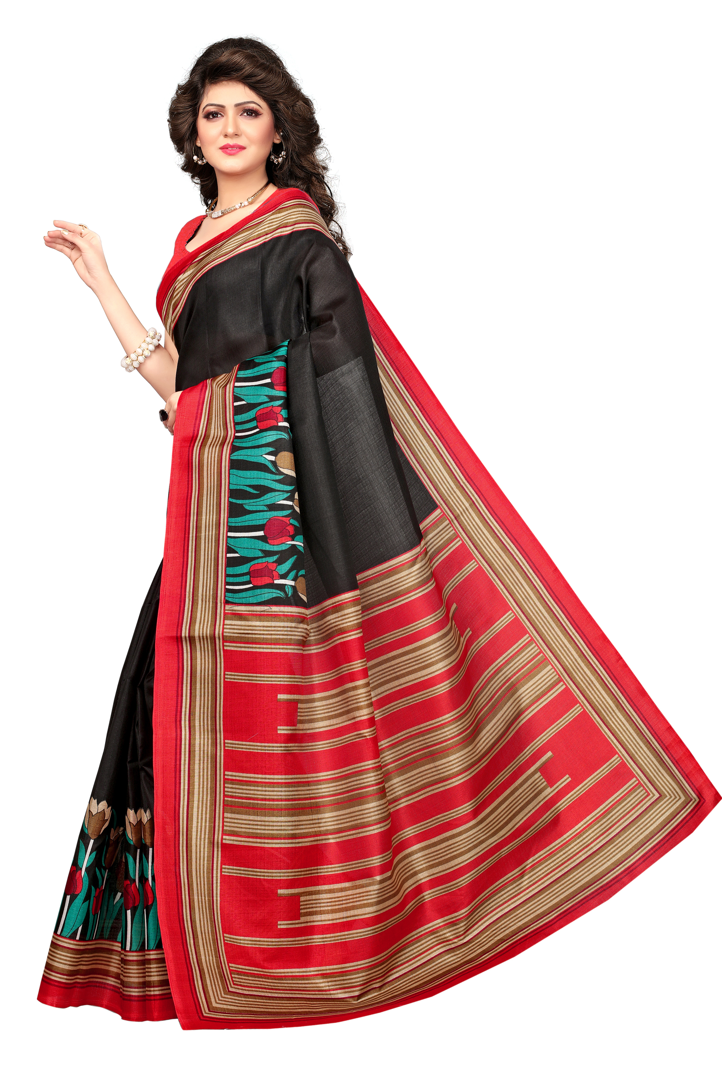Indian Sarees - Art Silk, Dimensions 5.5 Mtr Length, 0.8 Mtr Blouse | Colors: Red, Yellow, Brown, Orange, Green, Pattern: Printed, Style: Other Indian