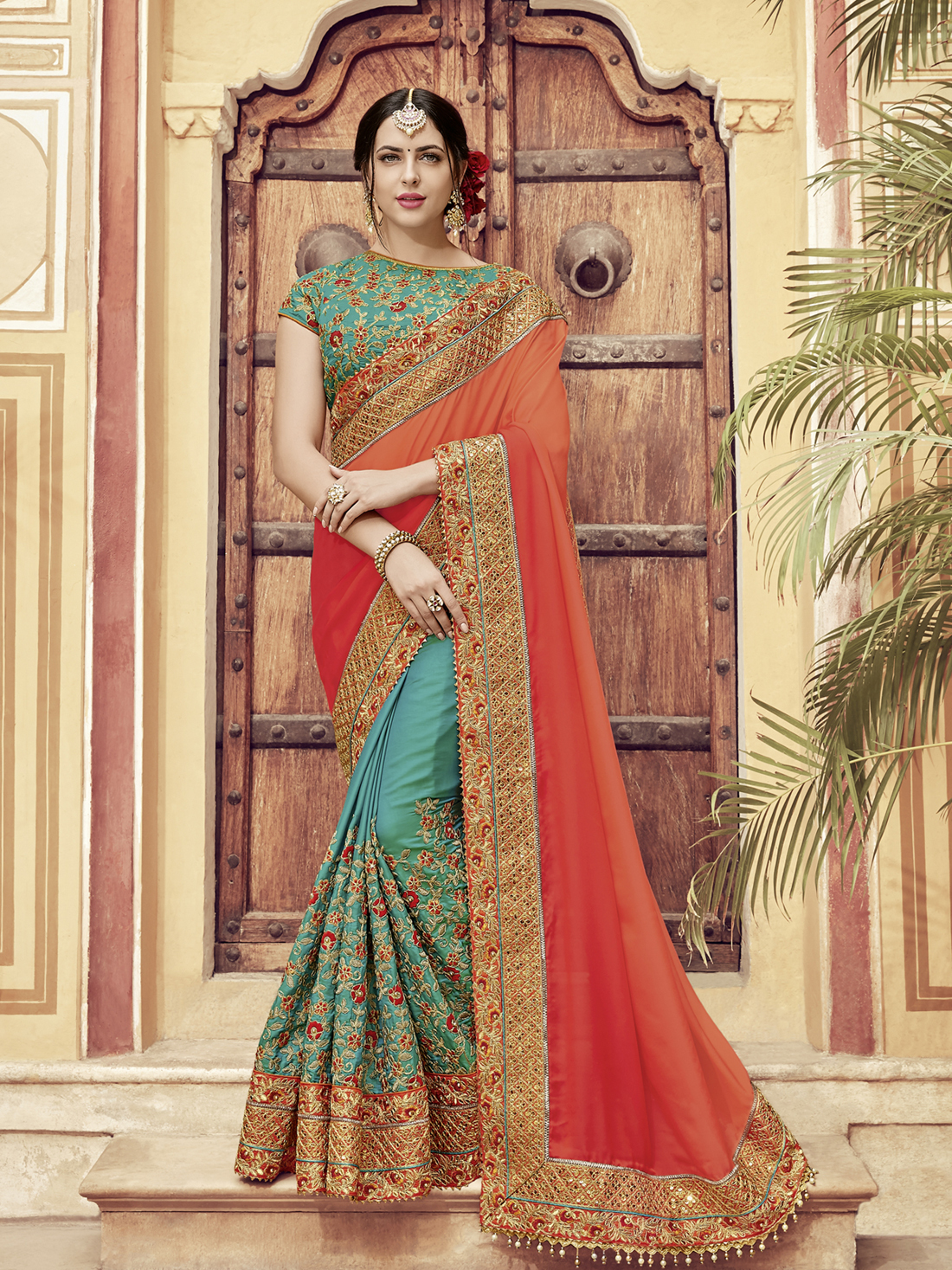 Bridal Wear Saree - Color: As Per Image