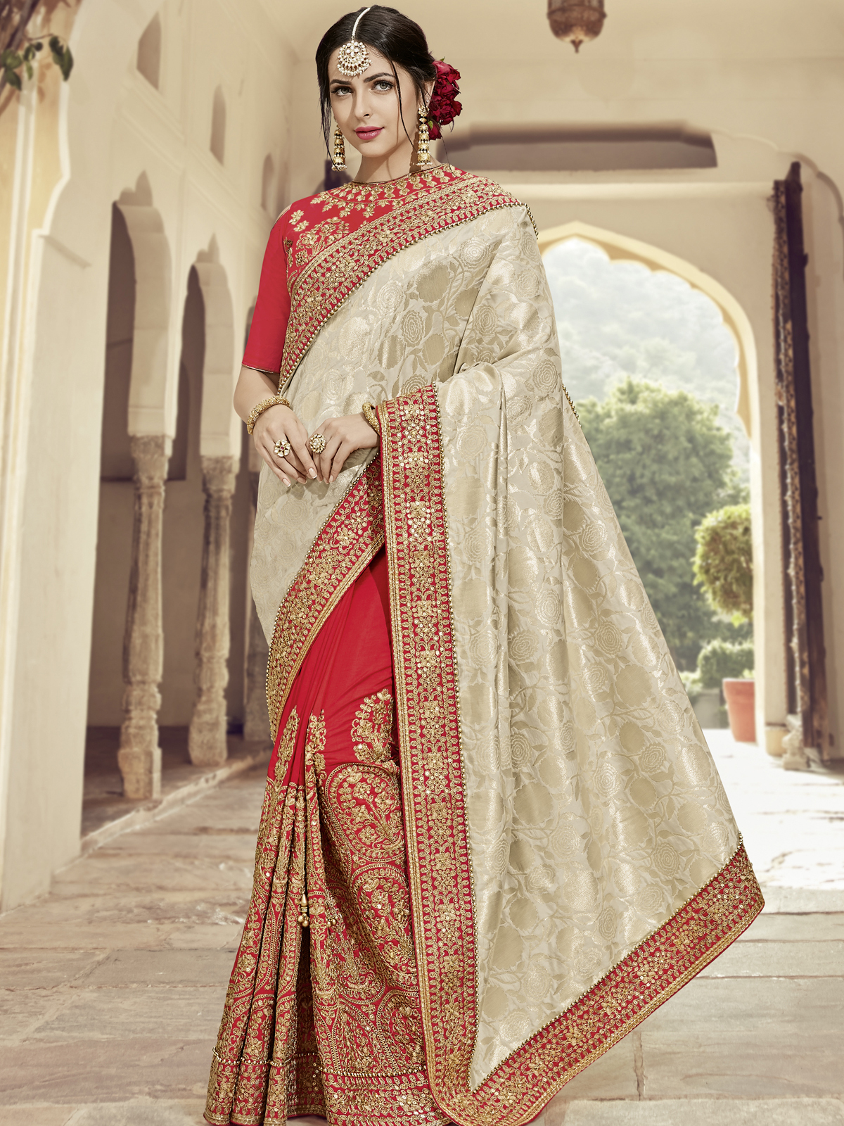 Bridal Wear Saree - Color: As Per Image