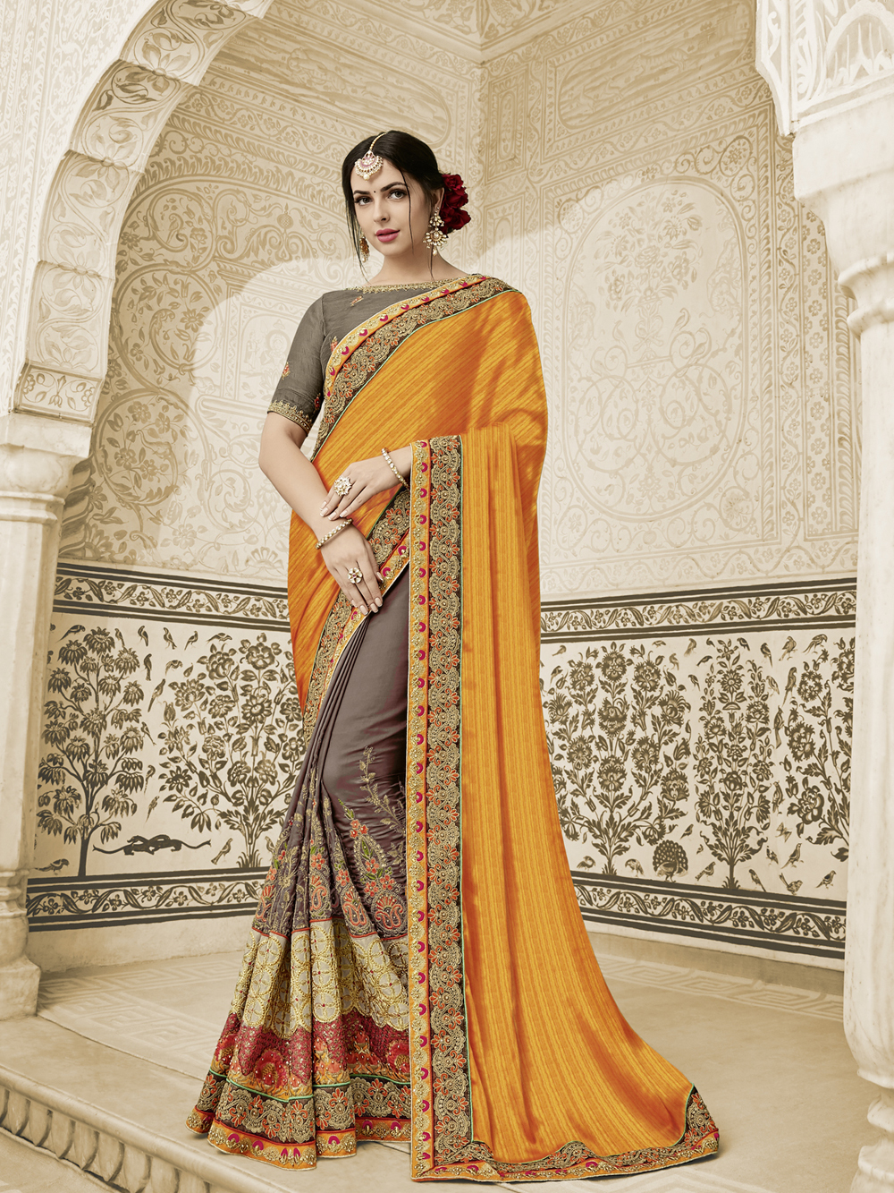 Bridal Wear Saree - Color: As Per Image