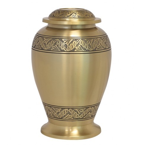 Always Satin Feather Brass Urn - 10 1/2" Tall, 220 Cubic Inches | Handcrafted Genuine Brass, Decorative Black Velvet Bag Option