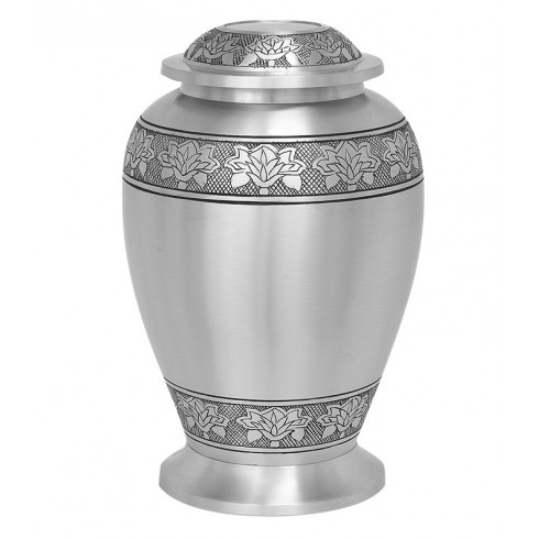 Always Satin Feather Brass Urn - 10 1/2" Tall, 220 Cubic Inches | Handcrafted Genuine Brass, Decorative Black Velvet Bag Option