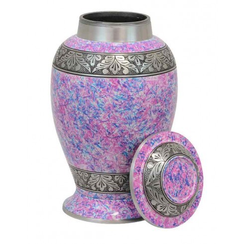 Princess Angel Pewter Urn - 10 1/2" Tall, 220 Cubic Inches | Handcrafted Metal With Pink & Blue Confetti Finish, Nickel-plated With Angel Wings Design