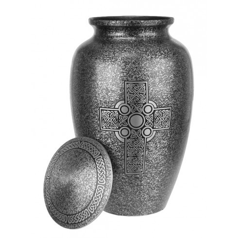 Black Celtic Cross Silver Urn