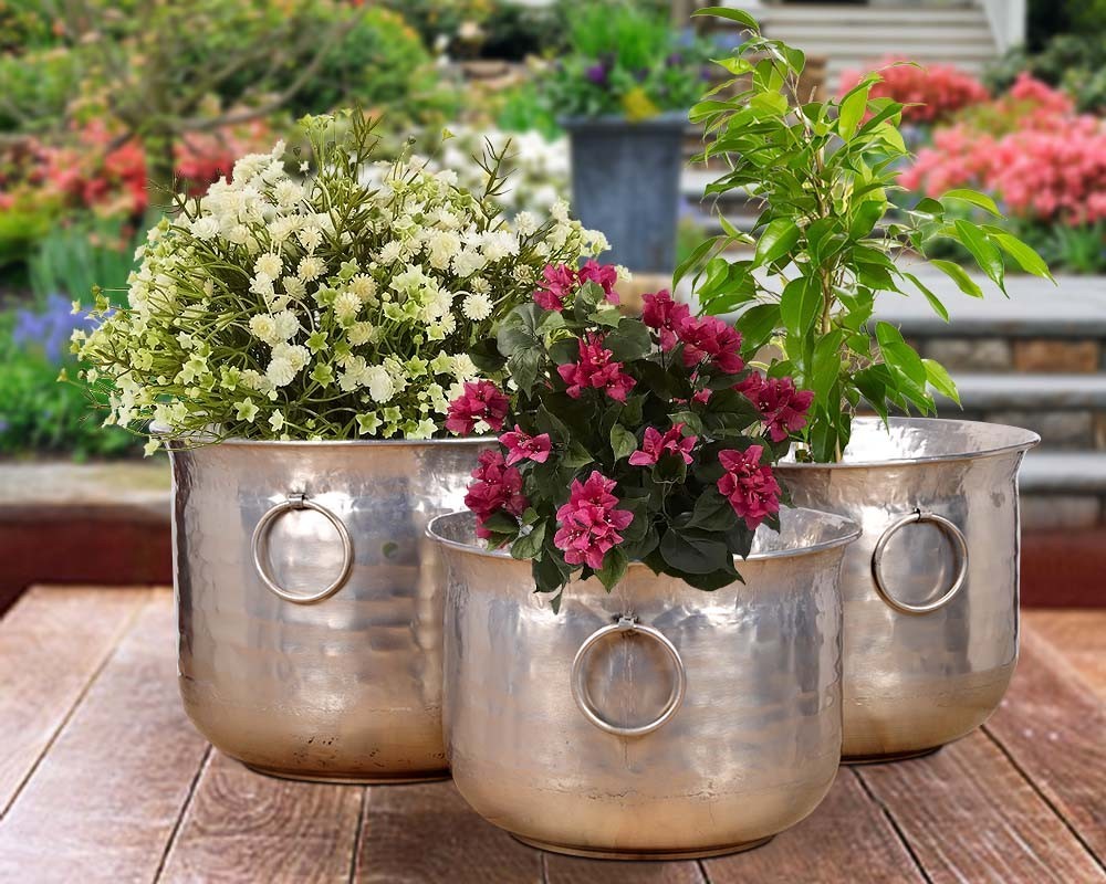 Antique Copper Hammered Planter / Iron Hammered Planter
