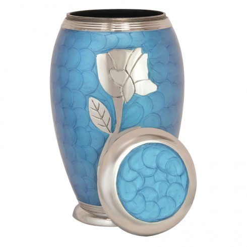 Silver Beautiful Cashmere Blue Rose Urn