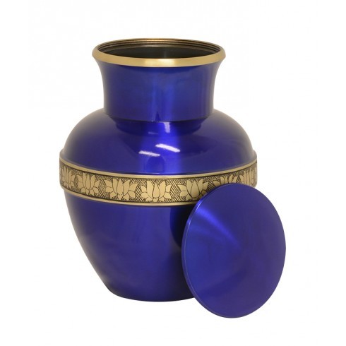 Gold Blue Lotus Brass Ashes Urn