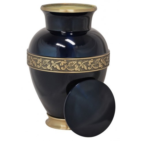 Gold Blue Lotus Brass Ashes Urn