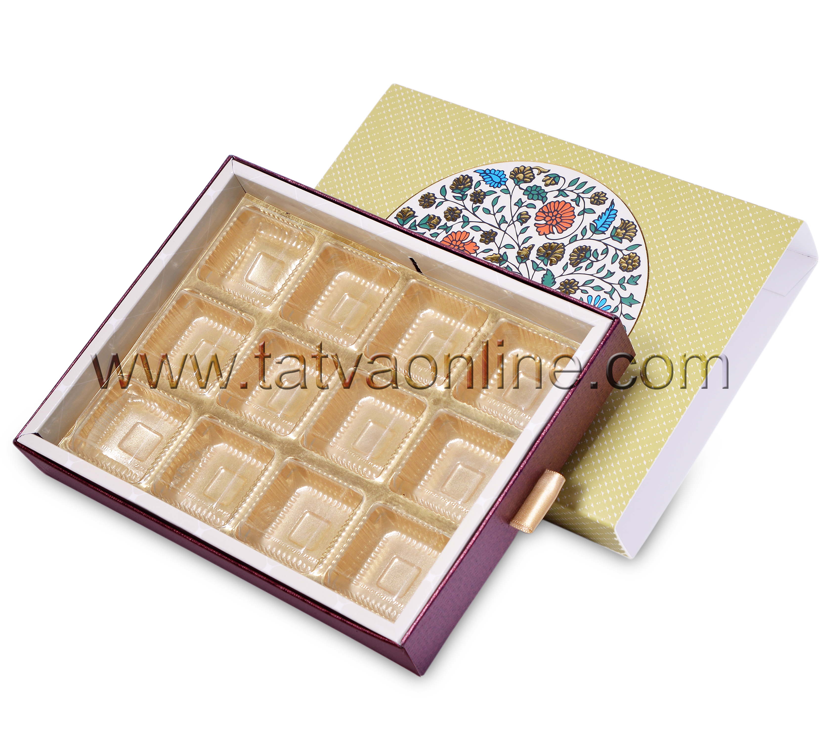 Small Sleeve Box - Paper Board 2-6 Inch Size | Light Olive Color With Ethnic Design Rigid Structure 2 Partitions For Flexibility