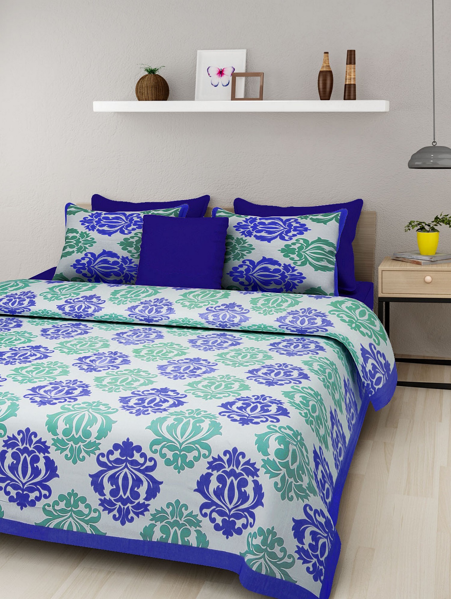 Cotton Double Bed Sheets - 100% Cotton, King Size 2286 X 2743.2 Mm, Multi Color Hand-block Printed, Includes 2 Zipper Pillow Covers