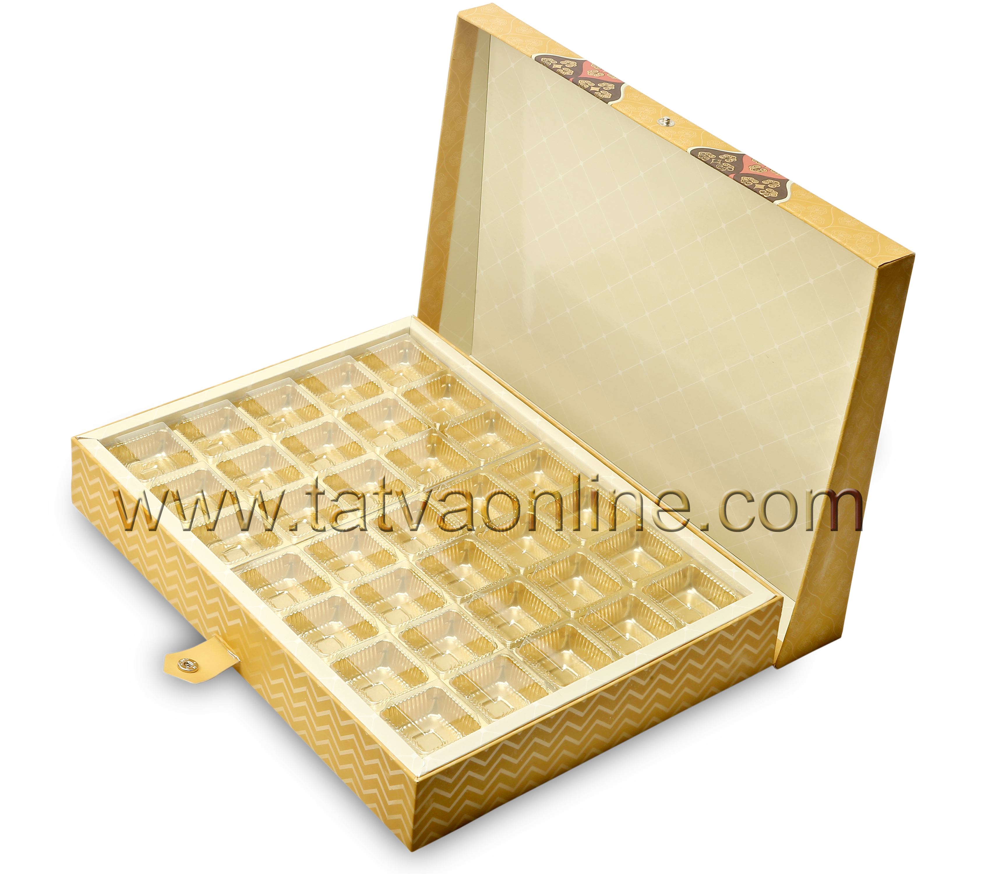 Designer Rectangular Dry Fruit Box - Premium Imported Paper Board, 2-10 Inch | Gold Foil Stamped, Rigid With 6 Flexible Partitions, Perfect For Gifting
