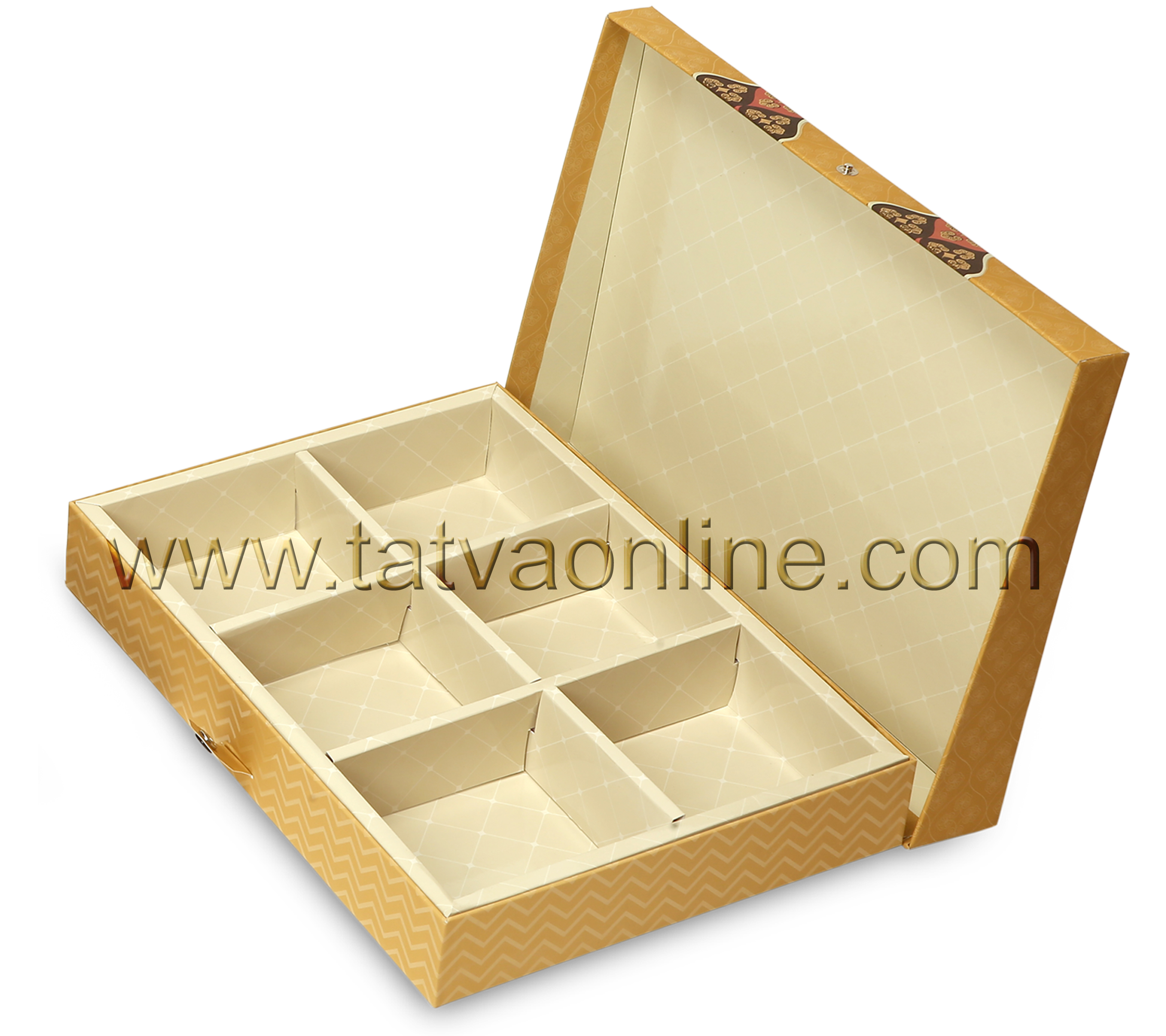 Designer Rectangular Dry Fruit Box - Premium Imported Paper Board, 2-10 Inch | Gold Foil Stamped, Rigid With 6 Flexible Partitions, Perfect For Gifting