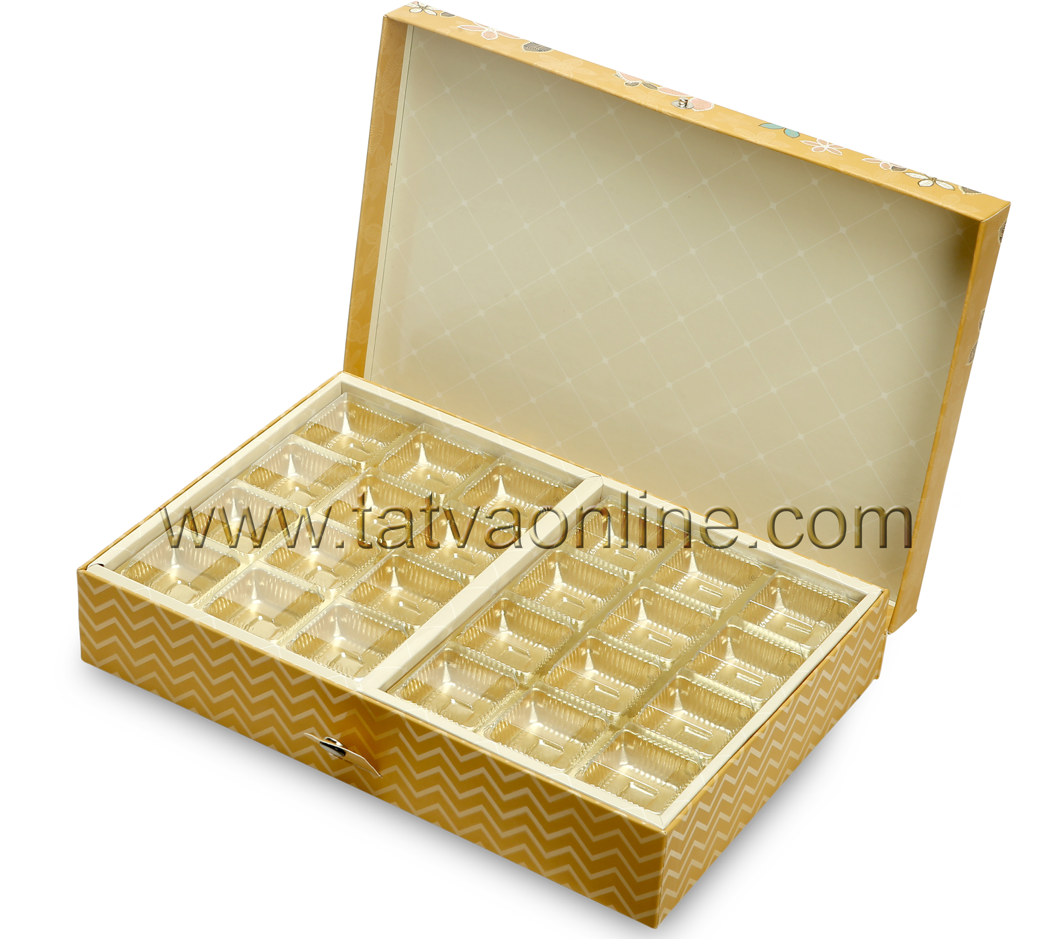 Decorative Box - Solid Paper Board, Rectangular 2-7 Inch, Gold Color | Designer Dry Fruit & Sweet Gift Box With Unique Button Closure System