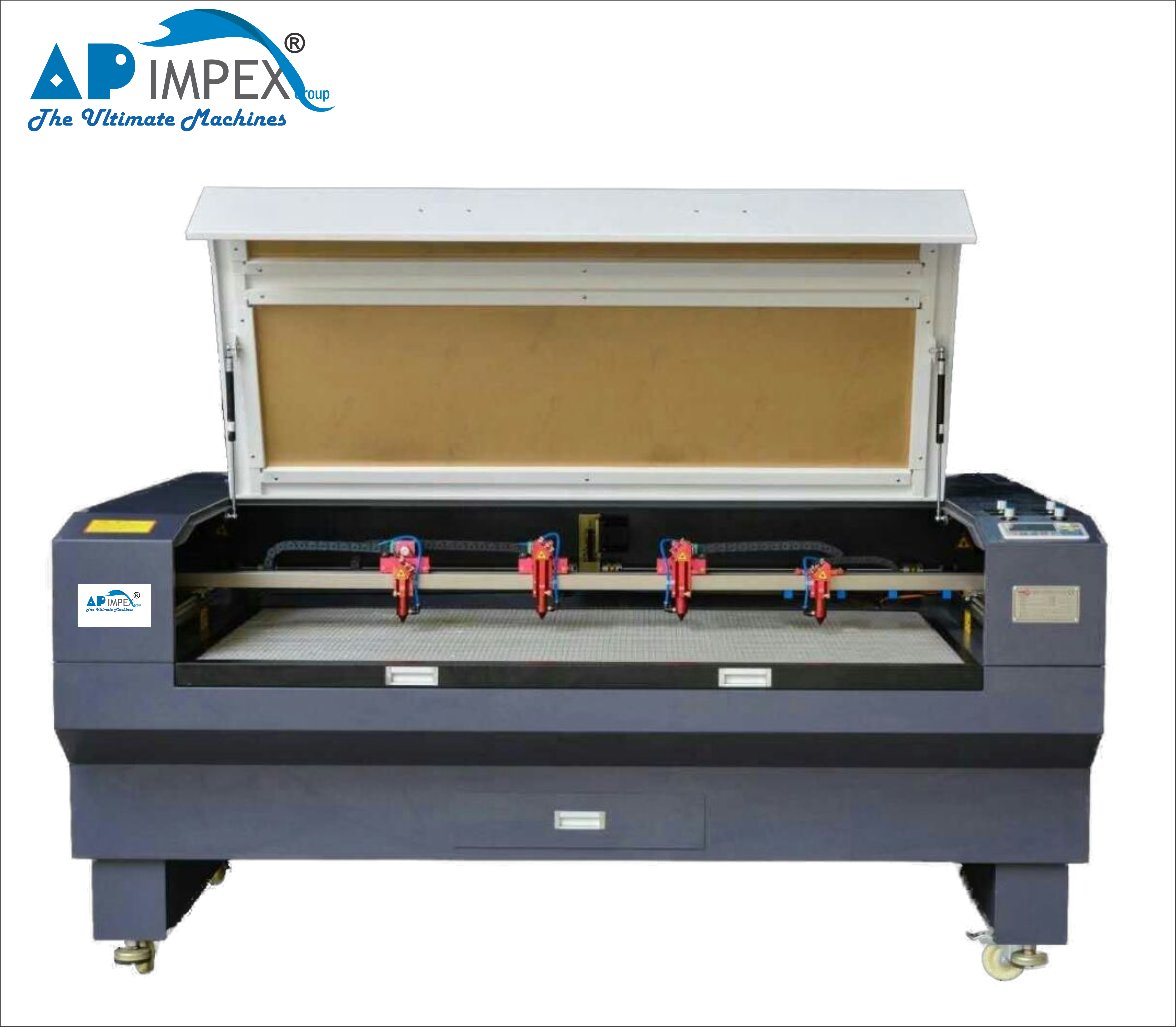 Laser Engraving Machine - Model Api-lcm (90x60 To 180x100 Cm) | Co2 Glass Laser Tube, 1000w Power, Blue, Stepping Motor