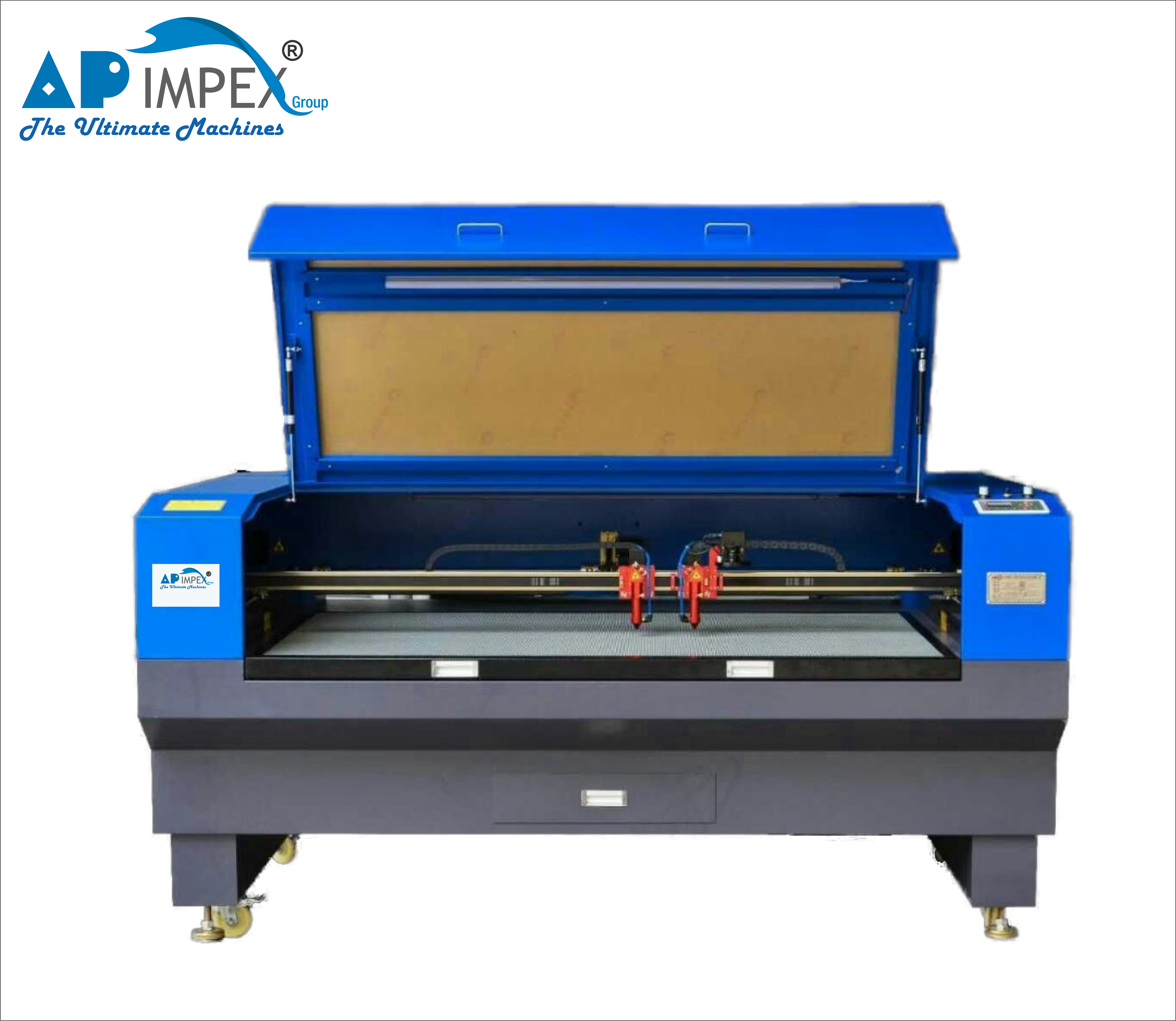 Laser Engraving Machine - Model Api-lcm (90x60 To 180x100 Cm) | Co2 Glass Laser Tube, 1000w Power, Blue, Stepping Motor
