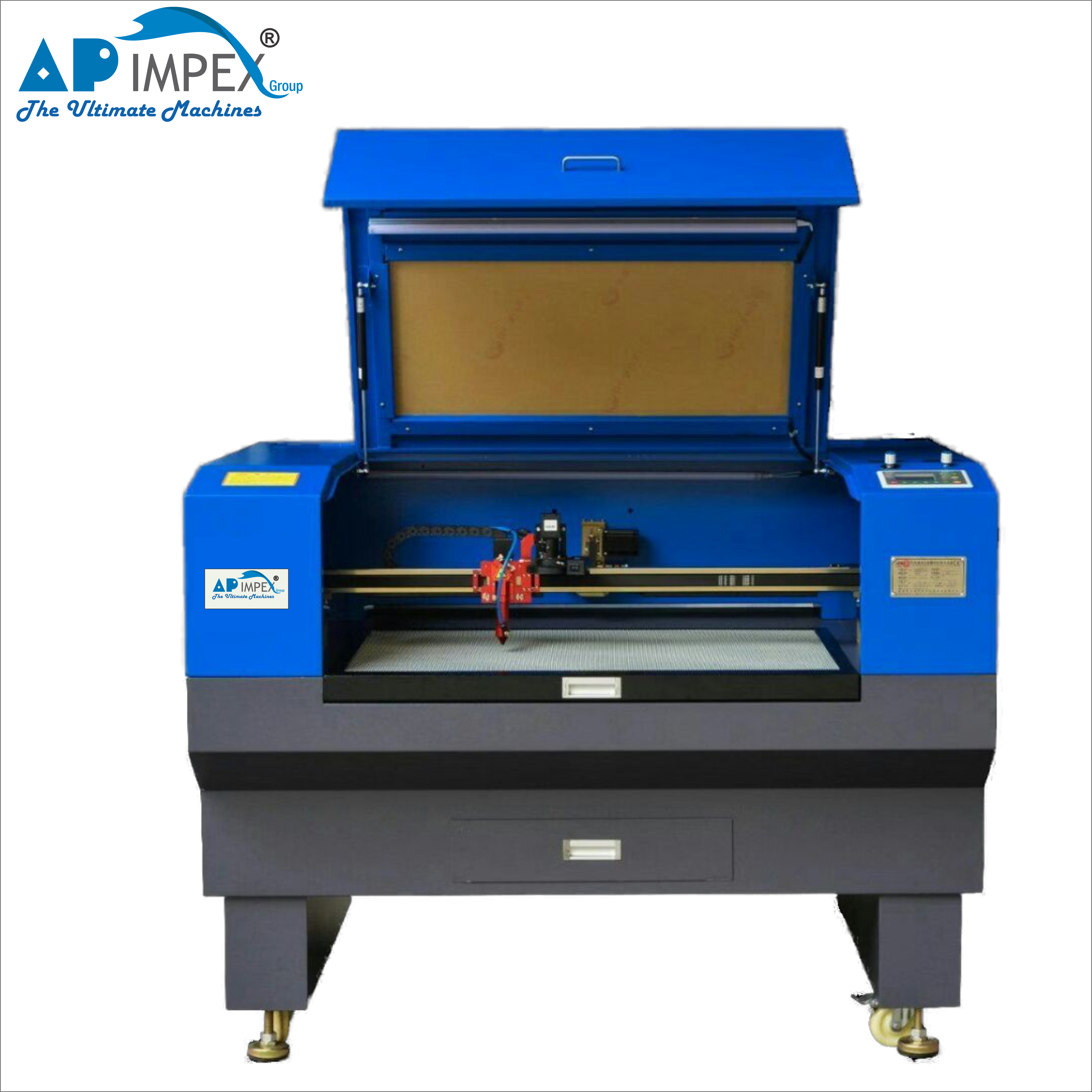Laser Engraving Machine - Model Api-lcm (90x60 To 180x100 Cm) | Co2 Glass Laser Tube, 1000w Power, Blue, Stepping Motor