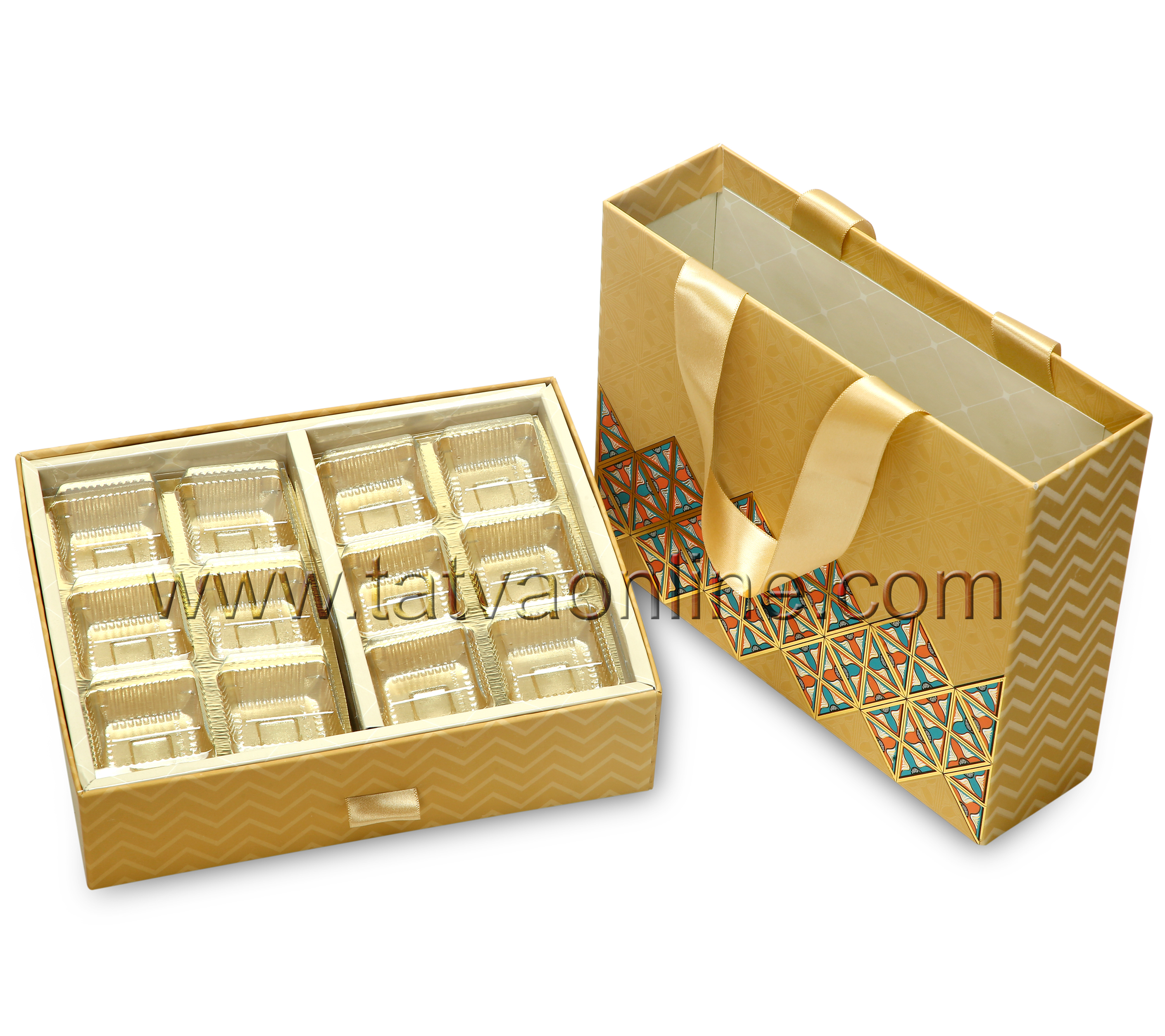 Designer Dry Fruit Box - Rigid Paper Board, 2-6 Inch, Gold Color | Opaque, Decorative With Satin Handles, Multi-use For Gifting