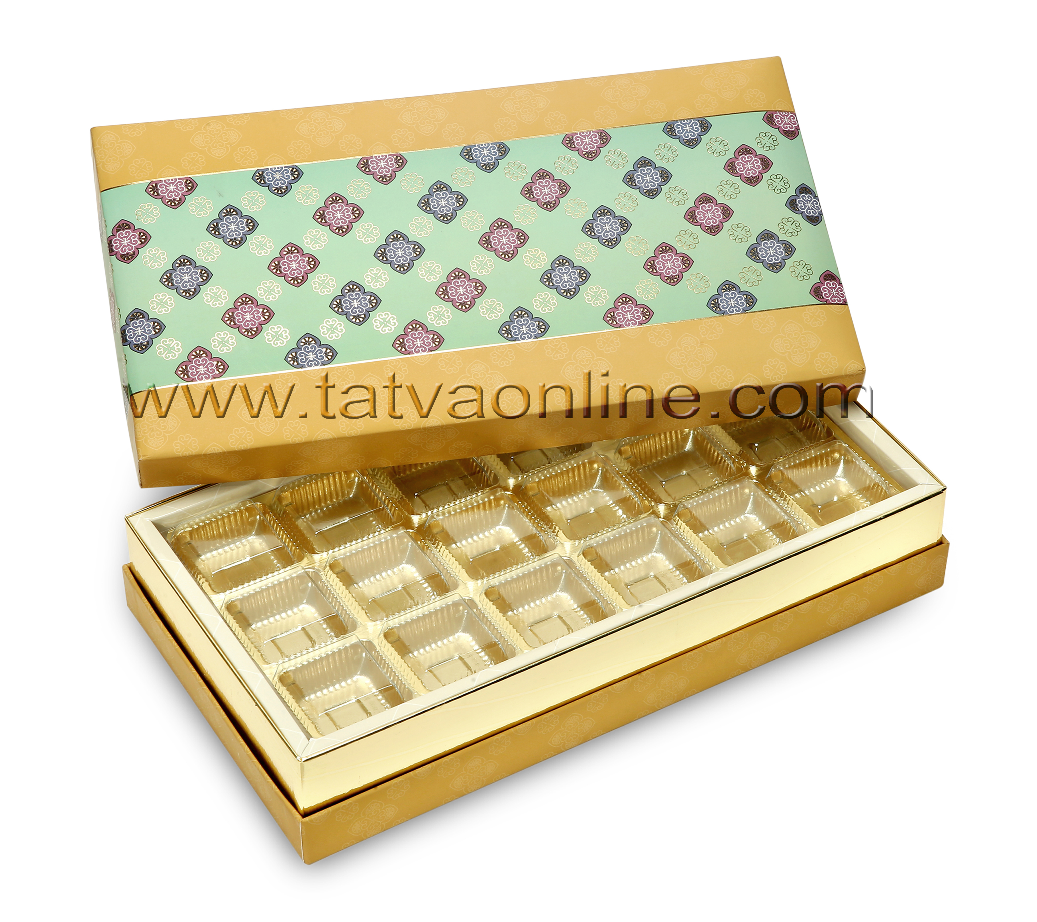 Designer Dry Fruit Gift Boxes - Paper Board, 2-6 Inch Rectangular, Gold Color | Rigid With 5 Partitions, Multi-use For Dry Fruits Or Chocolates