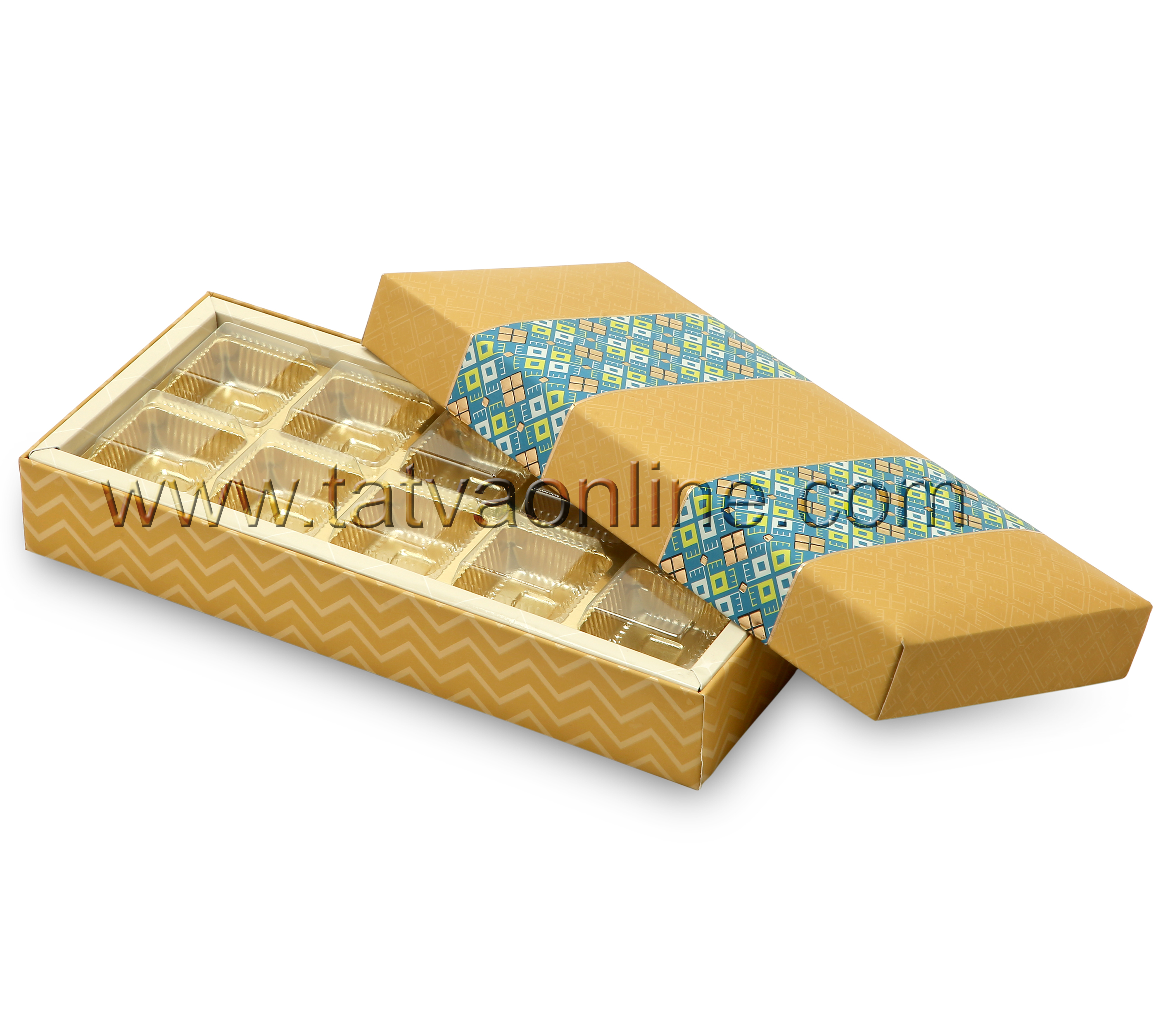 Small Mithai Box - Paper Board, 25.3x11.5x3.9 Cm, Gold Color | 3 Partitions For Flexible Use, Customizable For Dry Fruits, Chocolates, Mithai