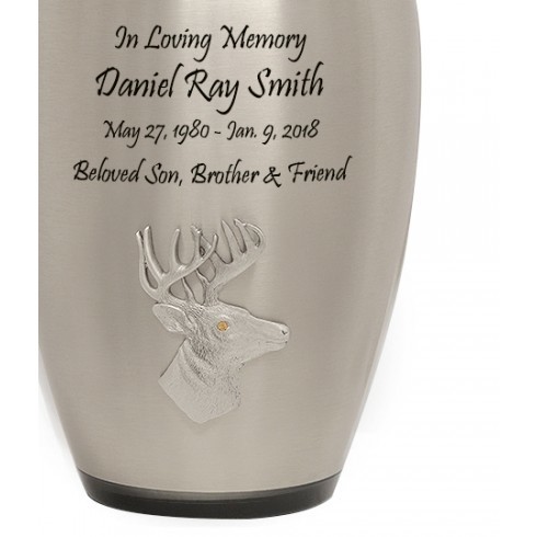 Black & Silver Beautiful Deer Head Pewter Urn