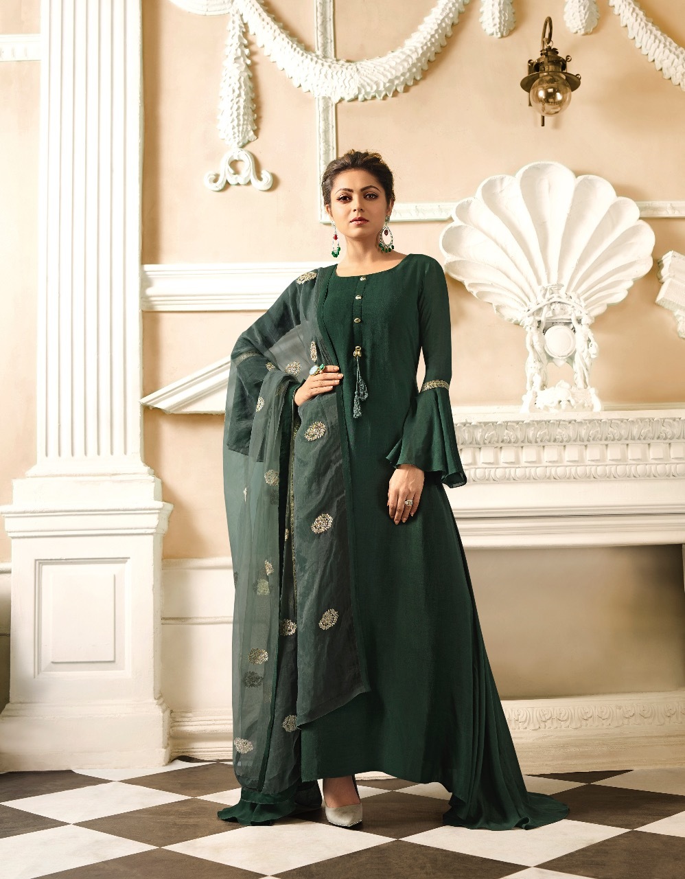 Designer Long Anarkali Kurtis - Georgette Fabric, 50 Inch Length, Yellow Color | Full Sleeves, Embroidered Pattern, Available In Xl And Xxl