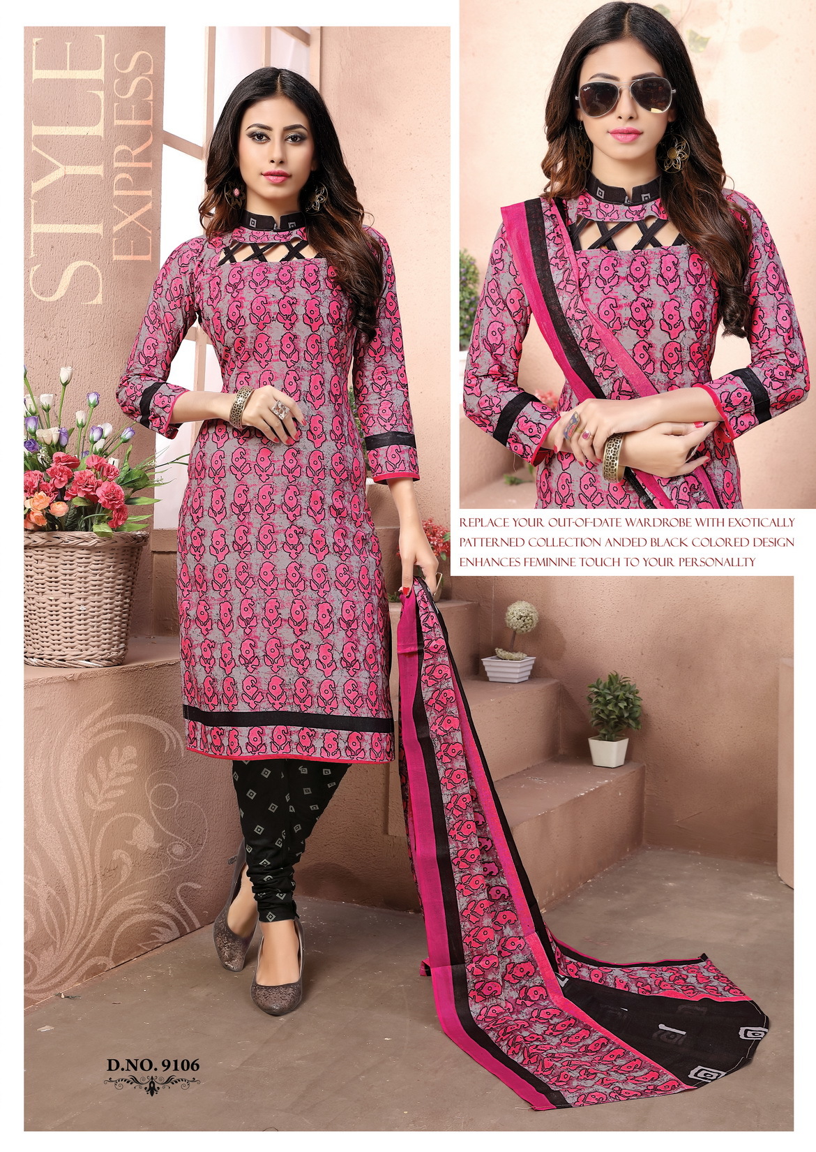 Ladies Cotton Suits - 100% Cotton Fabric Top 2.35 Mtr Bottom 2 Mtr Dupatta 2.25 Mtr Casual Grey Style