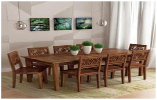 Wooden Dining Table Set - 72x35x30 Inch, Classic Indian Style, Handmade Artwork, 8 Seater, Matt Finish, Easy To Clean, Indoor Furniture