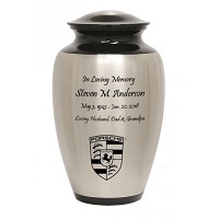 Black & Silver Gorgious Two Big Rig Trucks Pewter Urn