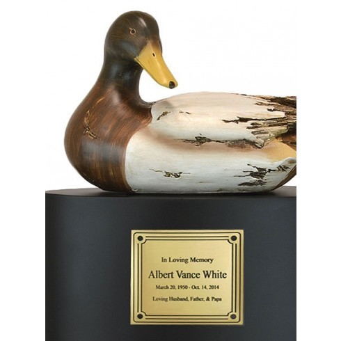 Mallard Drake Duck Cremation Urn - 250 Cubic Inches, Genuine Brass With Flat Black Finish, Multi-color Polystone Duck Detail