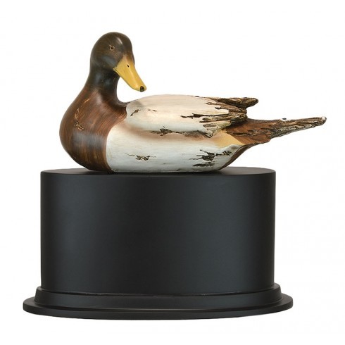 Mallard Drake Duck Cremation Urn - 250 Cubic Inches, Genuine Brass With Flat Black Finish, Multi-color Polystone Duck Detail