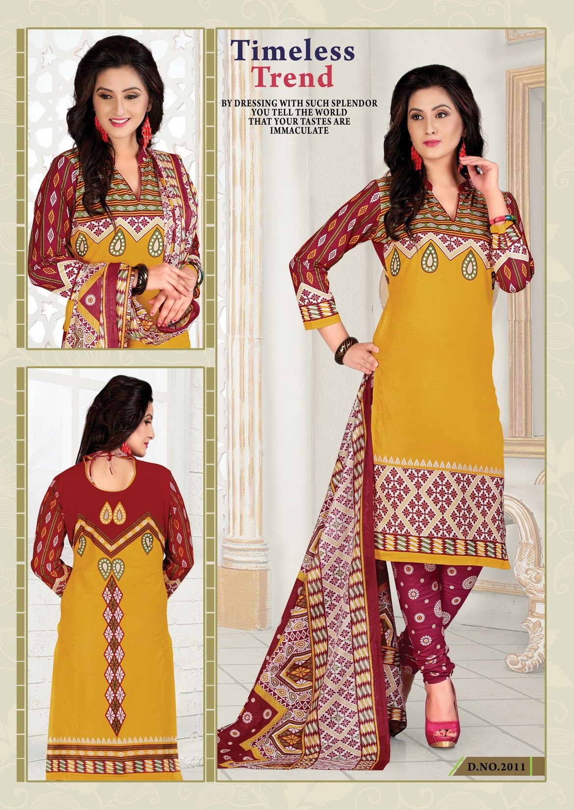 Designer Cotton Salwar Kameez - 100% Cotton Fabric, 2.00 Mtr Top And Dupatta, Exquisite Red Color | Minimum Order Of 12 Pieces, Exclusive Dress Material