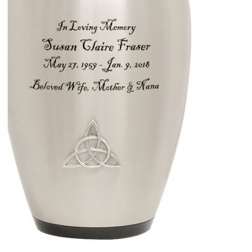 Trinity Pewter Urn - 9 3/4" High, 228 Cubic Inches | Brass With Pewter Finish, Black Velvet Bag Option, 3d Celtic Medallion