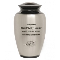 Beautiful Signature Cremation Urn - 10 3/4" High, 228 Cubic Inches | Metal With Black & Pewter Finish, Threaded Lid For Permanent Sealing, Signature-friendly Design