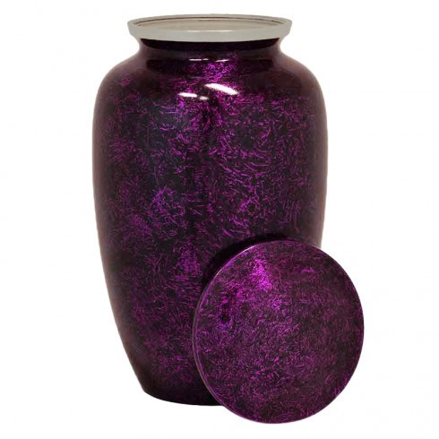 Purple Marbled Pewter Cremation Urn - 12.5" Tall & 8" Wide, Genuine Aluminum With Elegant Hand-painted Finish