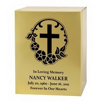 Gold Budded Cross Brass Memorial Urn