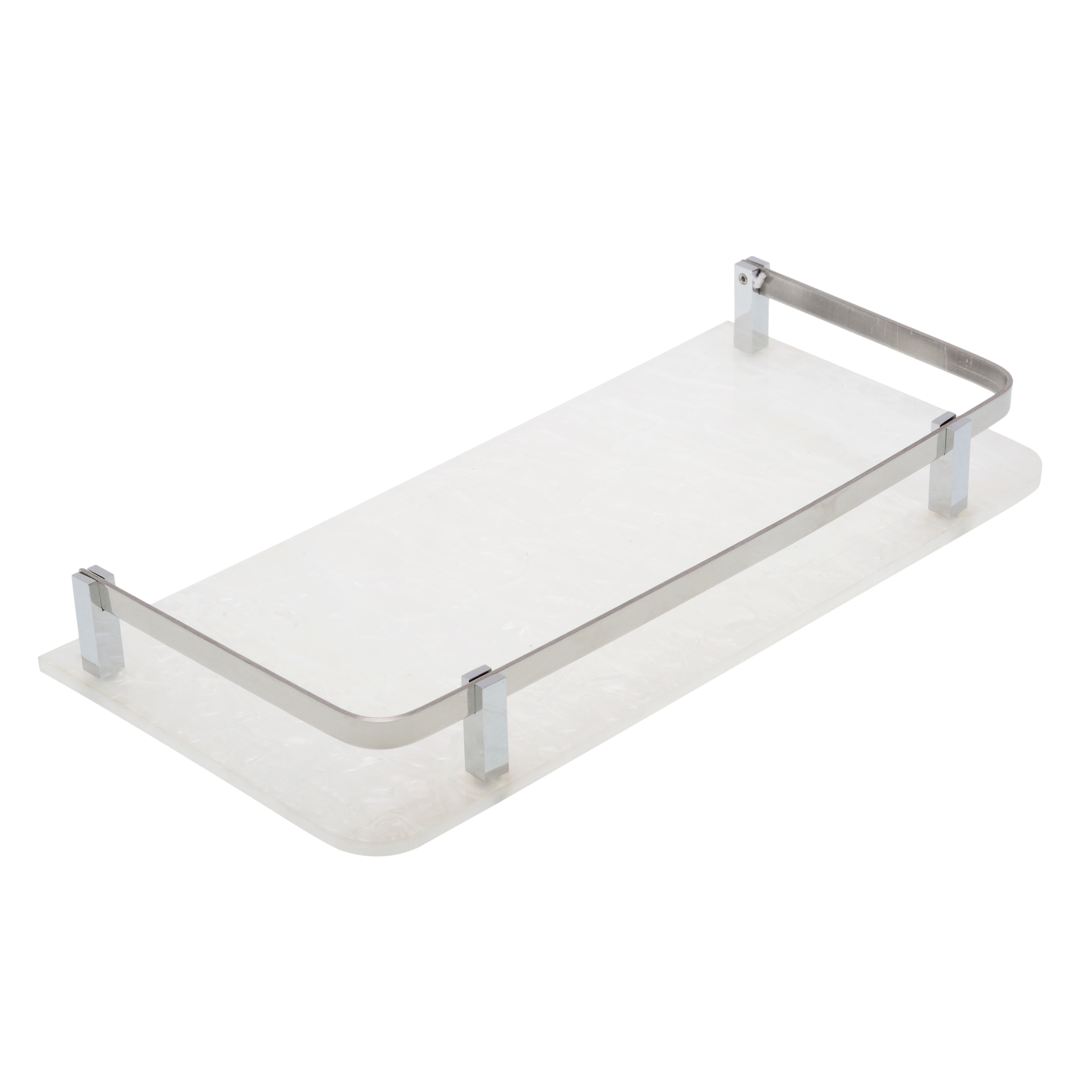 Luxurious Marble Acrylic Shelf - 12x6 Inch | White, Light Blue, Brown With Heavy Stainless Steel Railing And Brass Brackets