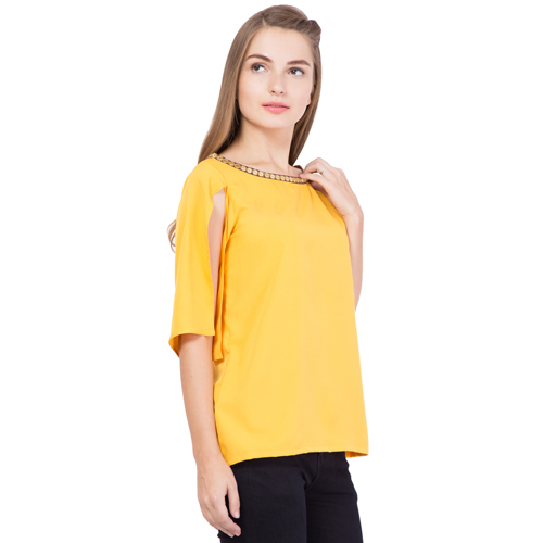 Yellow Embroidered Slit Top
