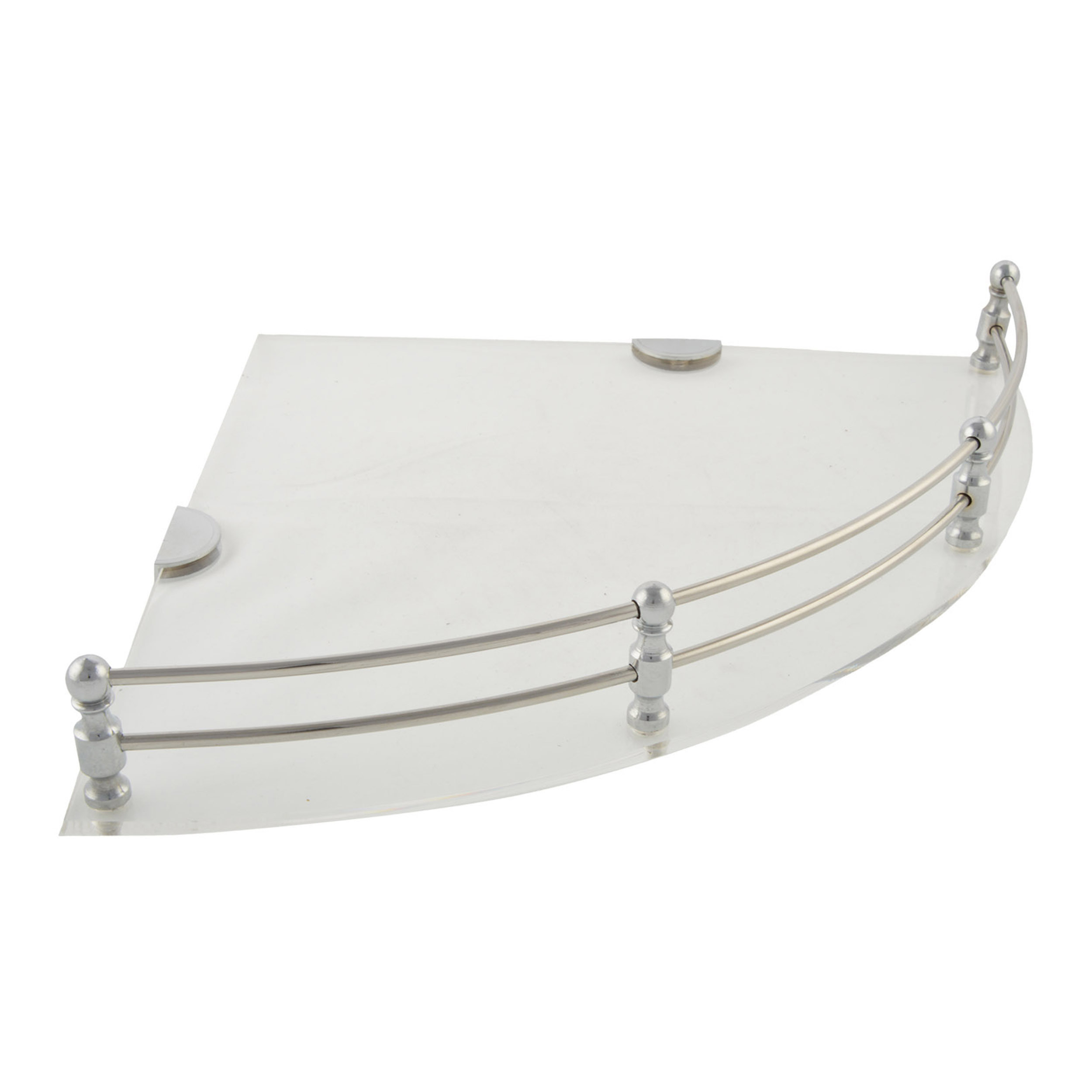 Acrylic Corner Shelf - Acrylic Plate, 12 X 12 Inch, White Color, Stylish Heavy Stainless Steel Railing, Modern Bathroom Utility Shelf