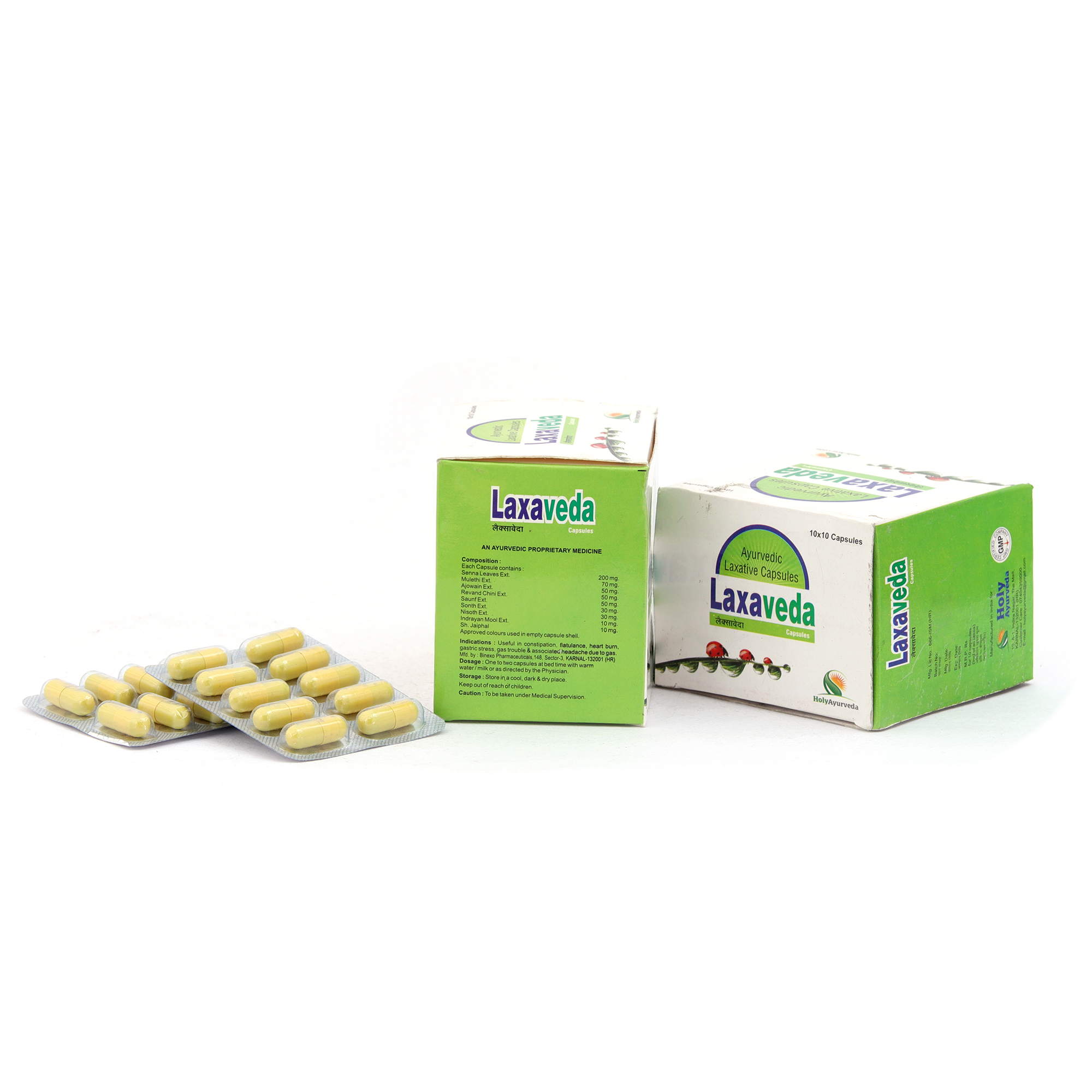 Laxaveda Capsule - Vegetable Capsule, Pale Yellow, Elliptical | Natural Gentle Laxative, Herbal Blend, Digestion Support, Bloat Reduction