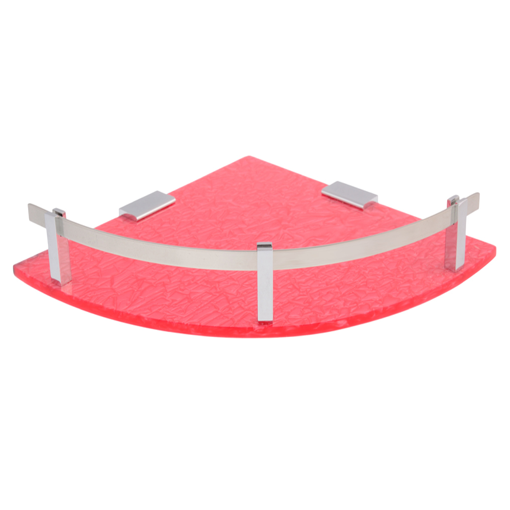 Corner Shelf - Acrylic & Stainless Steel | 8 X 8 Inch, 9 X 9 Inch, Pink Marble Design, Stylish Heavy Silver Railing & Brass Brackets