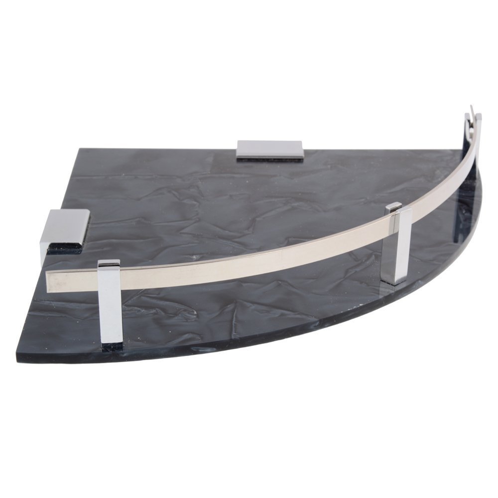 Corner Shelf - Acrylic & Stainless Steel | 8 X 8 Inch, 9 X 9 Inch, Pink Marble Design, Stylish Heavy Silver Railing & Brass Brackets