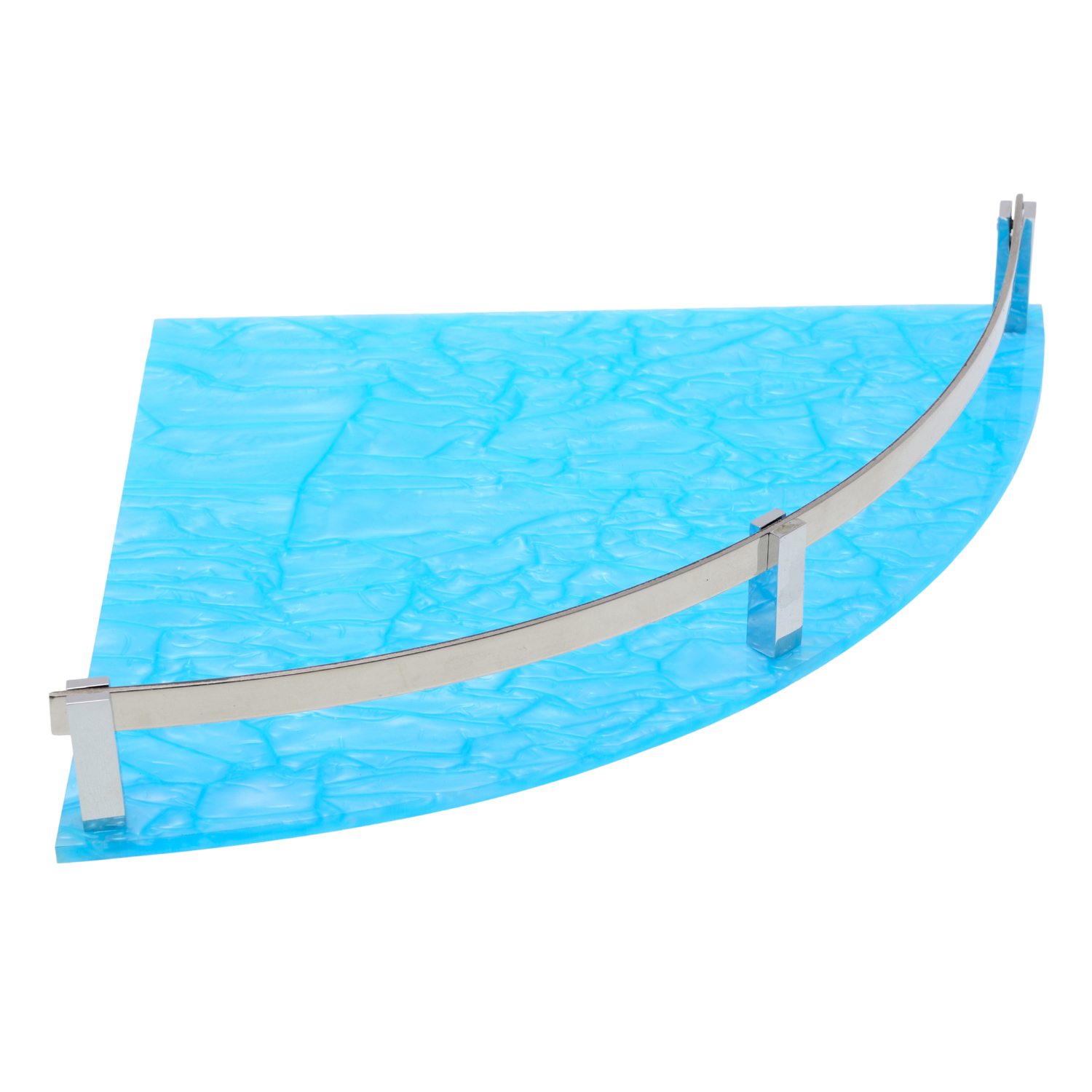 Corner Shelf - Acrylic & Stainless Steel | 8 X 8 Inch, 9 X 9 Inch, Pink Marble Design, Stylish Heavy Silver Railing & Brass Brackets